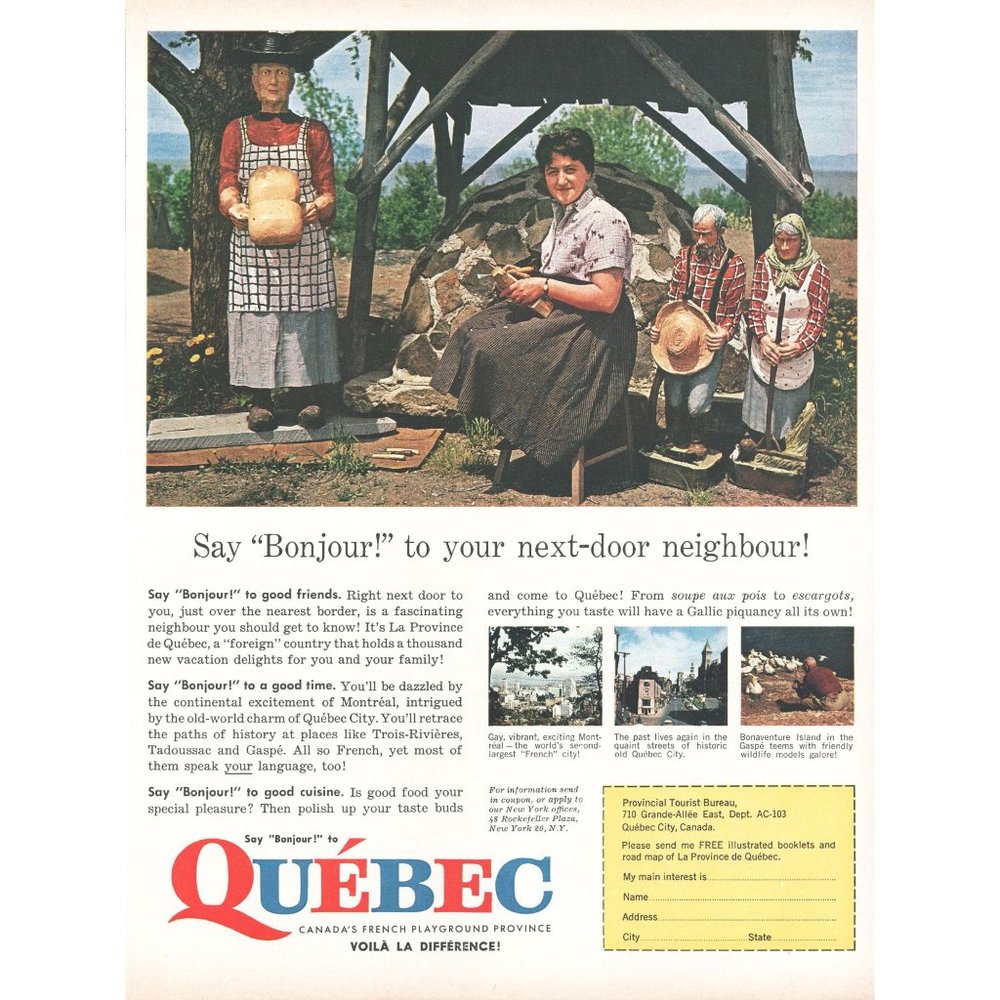 1961 Quebec Vacation Travel Vintage Print Ad Playground Province French Colonial